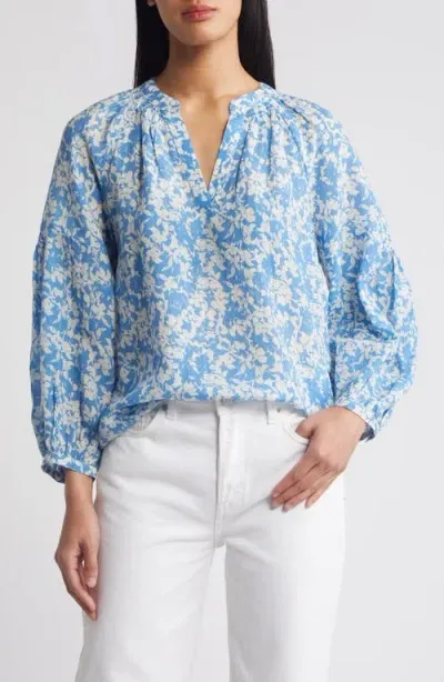 Caslonr Caslon(r) Floral Popover Top In Blue- Ivory Sera Floral