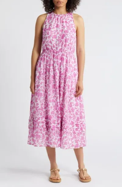 Caslonr Caslon(r) Floral Print Sleeveless Dress In White- Pink Rosebud Floral