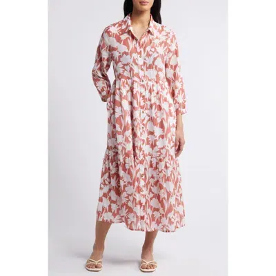 Caslonr Caslon(r) Floral Tiered Long Sleeve Shirtdress In Pink Canyon Phoenix Floral