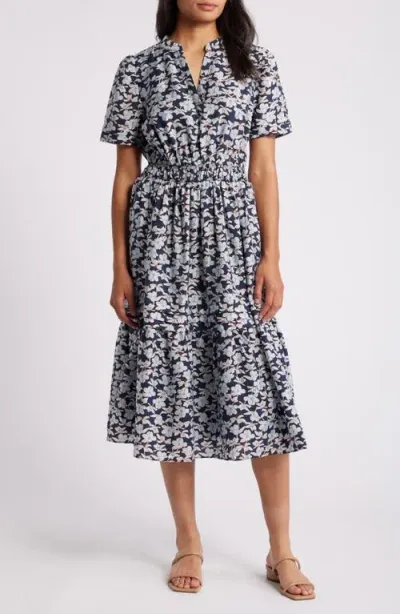 Caslonr Caslon(r) Floral Tiered Midi Dress In Navy Blazer Sketched Blooms