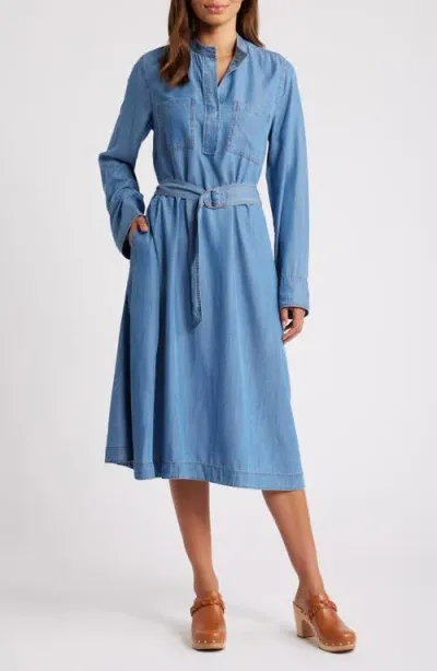 Caslonr Caslon(r) Long Sleeve Chambray Dress In Medium Wash