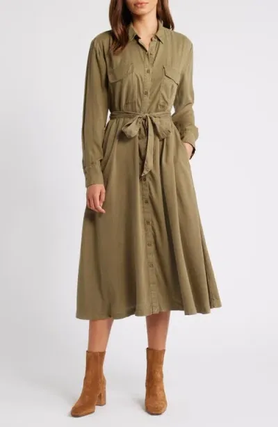 Caslonr Caslon(r) Long Sleeve Midi Shirtdress In Olive Burnt