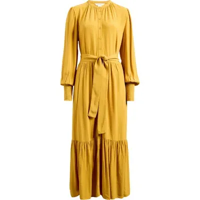 Caslonr Caslon(r) Long Sleeve Tiered Crepe Maxi Dress In Yellow Harvest