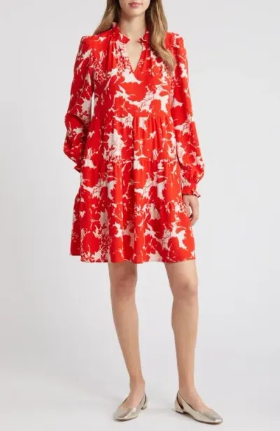 Caslonr Caslon(r) Long Sleeve Tiered Dress In Pink- Red Zinnia Floral