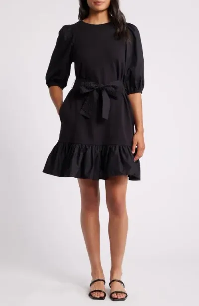 Caslonr Caslon(r) Mixed Media Sweatshirt Dress In Black