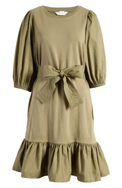 Caslonr Caslon(r) Mixed Media Sweatshirt Dress In Olive Burnt