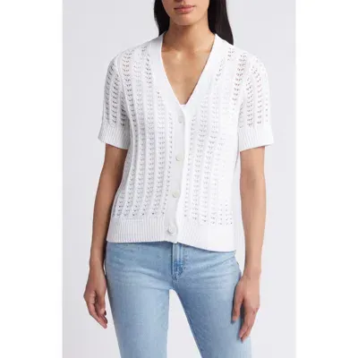 Caslonr Caslon(r) Open Stitch Short Sleeve Cardigan In White