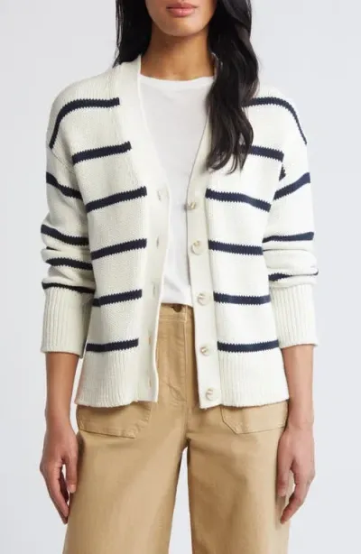 Caslonr Caslon(r) Pima Cotton Cardigan In Ivory Cloud-navy Blazer Stripe