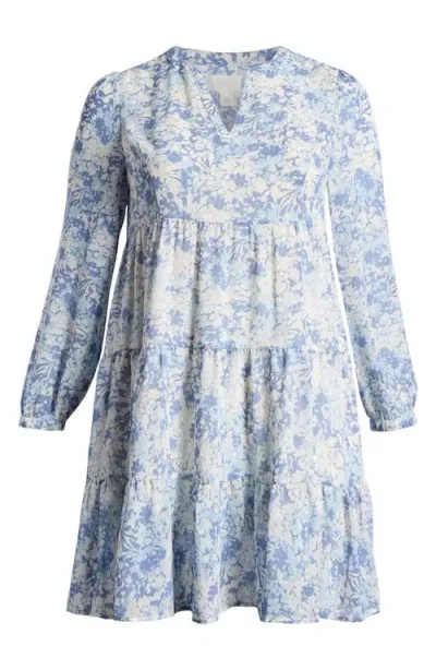 Caslonr Caslon(r) Print Long Sleeve Tiered Dress In Blue Colony Shadow Floral