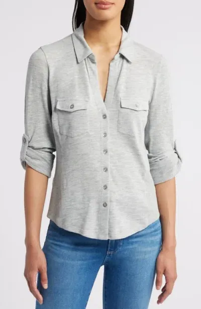 Caslonr Caslon(r) Roll Tab Knit Shirt In Grey Heather