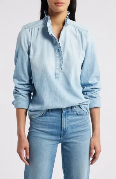 Caslonr Caslon(r) Ruffle Chambray Top In Light Wash