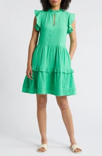 Caslonr Caslon(r) Ruffle Duo Cotton Gauze Dress In Green Celtic