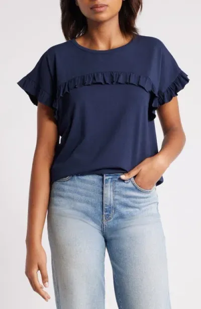 Caslonr Caslon(r) Ruffle Trim Top In Navy Blazer