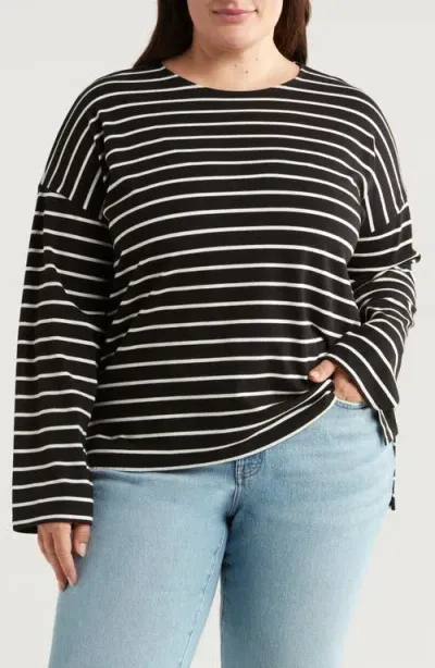 Caslonr Caslon(r) Stripe High-low Long Sleeve Jersey Top In Black- Ivory Marina Stripe