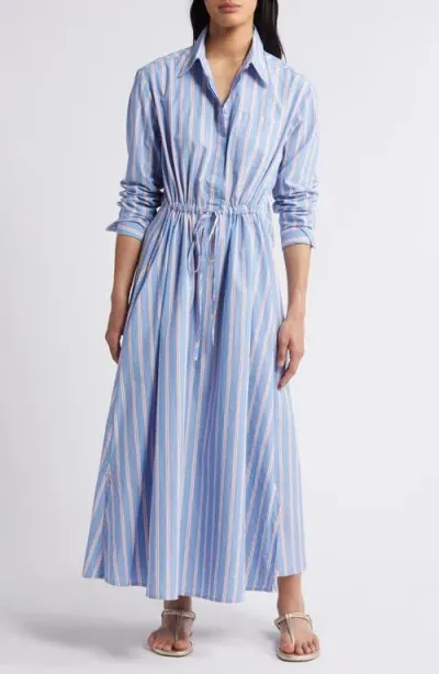 Caslonr Caslon(r) Stripe Long Sleeve Cotton Shirtdress In Blue Cornflower Frankie Stripe