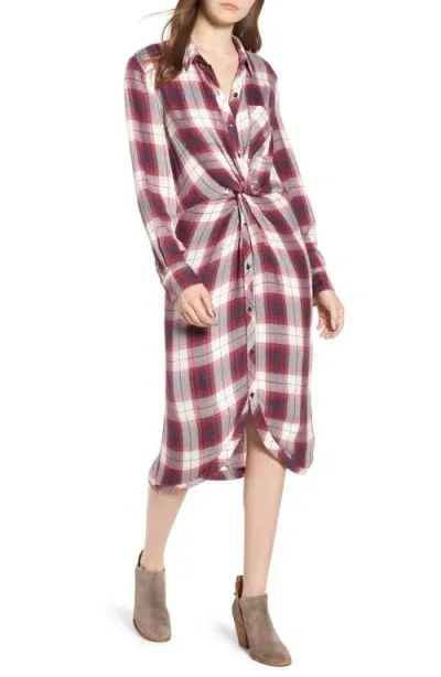 Caslonr Caslon(r) Twist Front Plaid Shirtdress In Navy- Red James Plaid