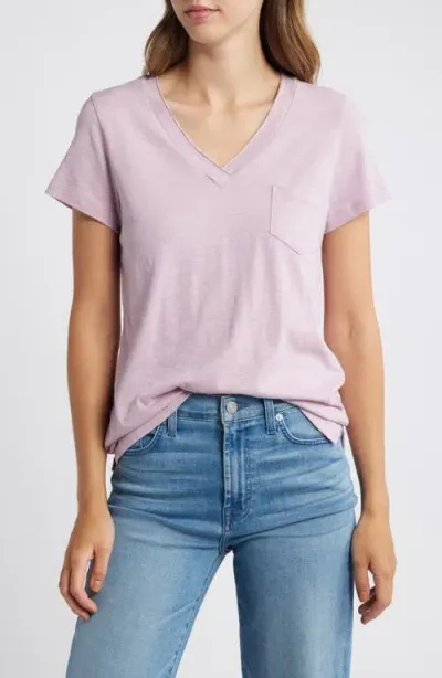 Caslonr Caslon(r) V-neck Short Sleeve Pocket T-shirt In Purple Dawn