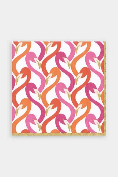 Caspari Flamingo Flock Paper Luncheon Napkins In Fuchsia In Brown