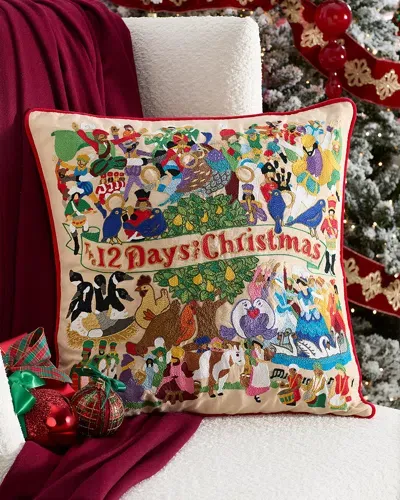 Catstudio 12 Days Of Christmas Hand-embroidered Pillow, 22" Square In Brown