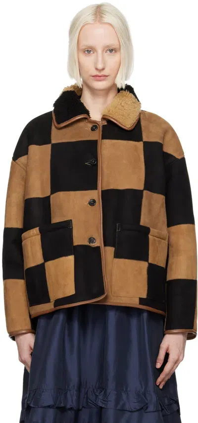 Cawley Black & Brown Avis Reversible Shearling Jacket In Black/tan