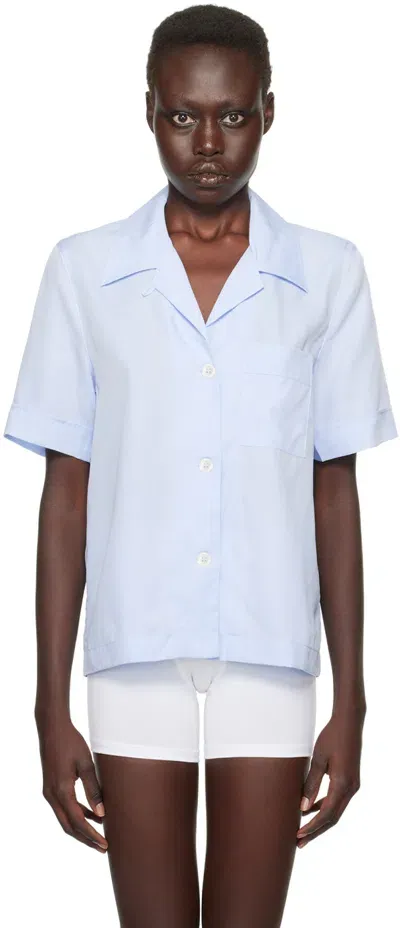 Cdlp Blue Short Sleeve Pyjama Shirt In Sky Blue