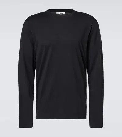 Cdlp Mens Black Long-sleeved Crewneck Relaxed-fit Woven T-shirt