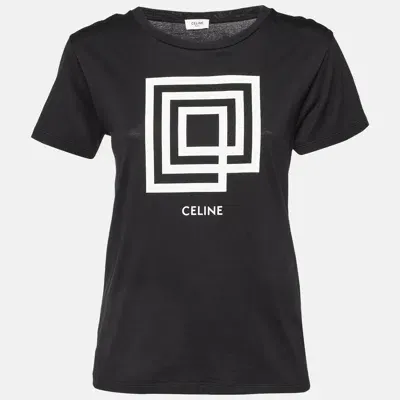 Pre-owned Celine Black Show Invitation 'labyrinth' Print Cotton T-shirt S