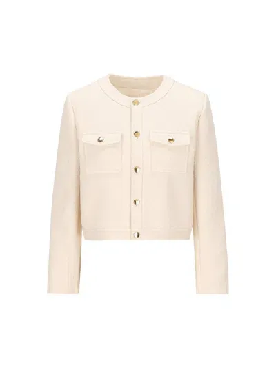 Celine Buttoned Long-sleeved Jacket In Creme