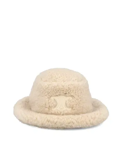 Celine Triomphe Logo Patch Bucket Hat In Beige