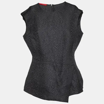 Pre-owned Ch Carolina Herrera Black Embossed Jacquard Peplum Top S