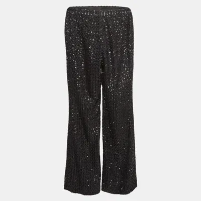 Pre-owned Chanel Black Sequin Silk Wide Leg Pants S