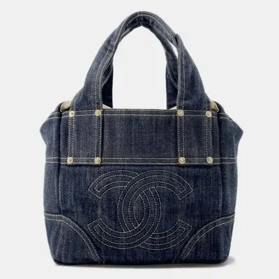 Pre-owned Chanel Coco Mark Sparkling Denim Tote Bag In Blue