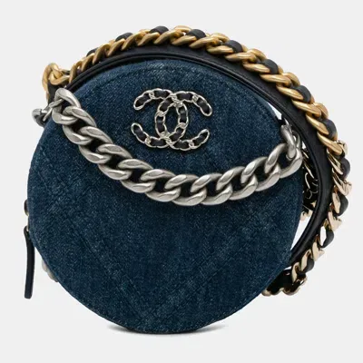 Pre-owned Chanel Denim 19 Round Clutch With Chain In Blue