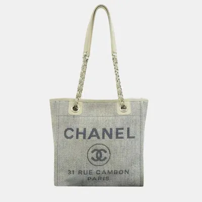 Pre-owned Chanel Light Blue Canvas Deauville Tote Pm Coco Mark Bag