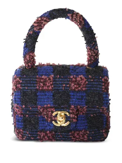 Pre-owned Chanel Micro Classic Flap Tweed Handbag In Blue