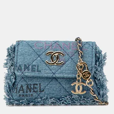 Pre-owned Chanel Mini Denim Mood Clutch With Chain In Blue