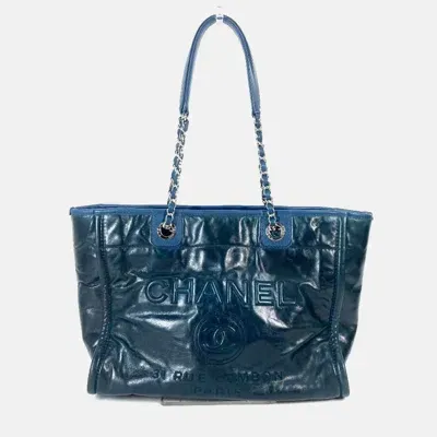 Pre-owned Chanel Navy Logo Tote Bag In Blue