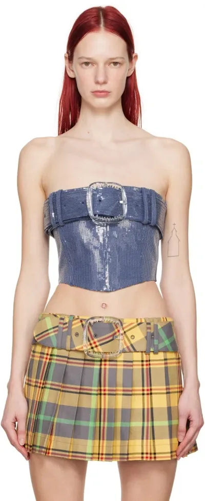 Charles Jeffrey Loverboy Blue Belt Tank Top In Sequin Denim