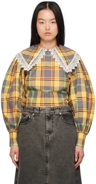 Charles Jeffrey Loverboy Yellow Babydoll Blouse In Carolean Tartan