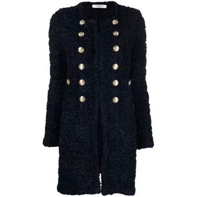 Charlott Double-breasted Bouclé Coat In Blue