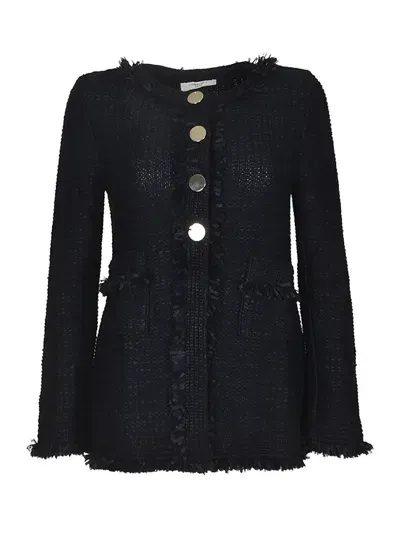 Charlott Fringed Knitted Cardigan In Blue