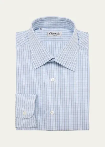 Charvet Men's Cotton Graph Check Dress Shirt In Blue Grn