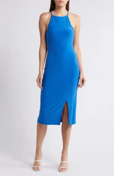 Chelsea28 Crossback Halter Dress In Blue Marmara