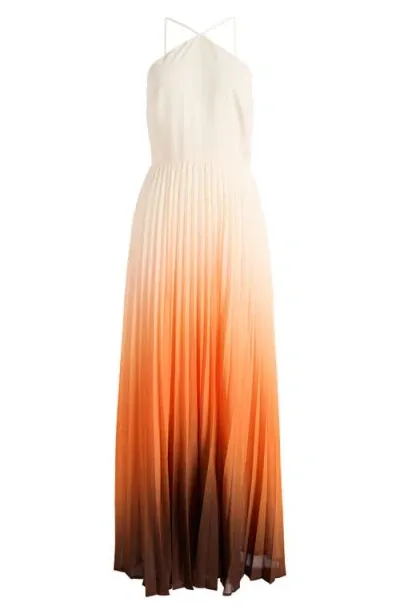 Chelsea28 Dip Dye Halter Pleated Maxi Dress In Orange Ombre