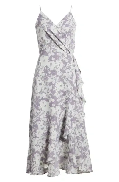 Chelsea28 Faux Wrap Midi Dress In Blue Bleached Floral