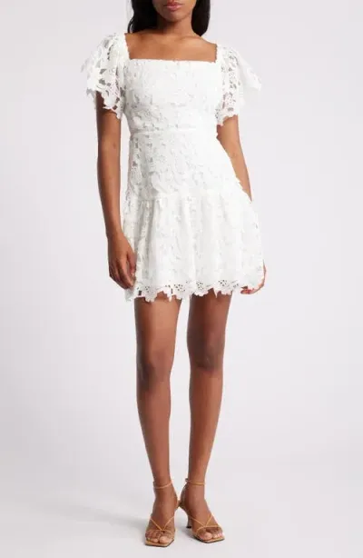 Chelsea28 Flutter Sleeve Lace Minidress In Ivory Cloud