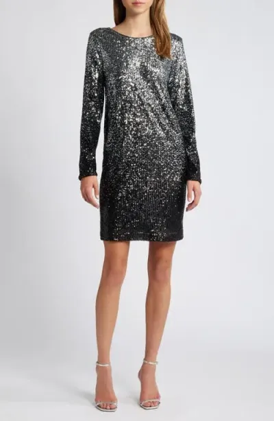 Chelsea28 Long Sleeve Sequin Cocktail Minidress In Black- Silver