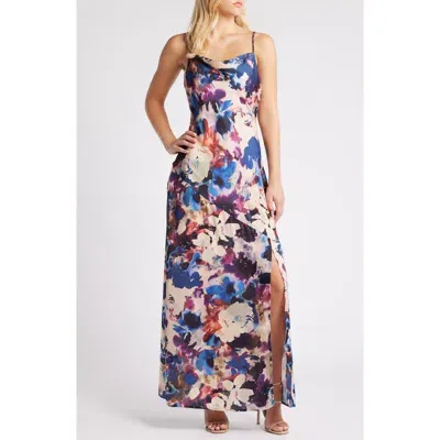 Chelsea28 Print Satin Maxi Dress In Beige Multi Pigmented Floral