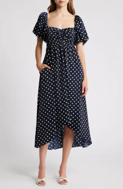 Chelsea28 Ruched High-low Dress In Navy Dot