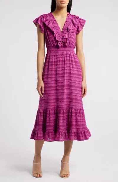 Chelsea28 Ruffle Detail Textured Stripe Dress In Magenta